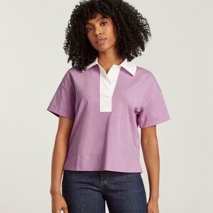Everlane Pink and White Retro Jersey Polo Tee